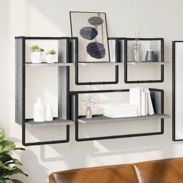 vidaXL 4-delige Wandschappenset met stangen bewerkt hout, Huis en Inrichting, Verzenden, Nieuw