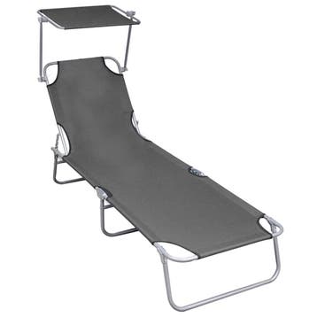 vidaXL Ligbed inklapbaar met luifel aluminium grijs, Verzenden