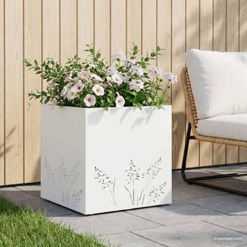 vidaXL Plantenbak Wit 50 x 50 x 49 cm Koudgewalst staal, Verzenden