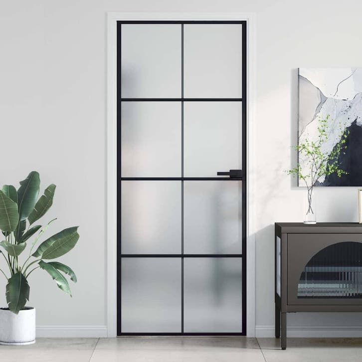 vidaXL Binnendeur smal 83x201,5 cm gehard glas en aluminium, Doe-het-zelf en Bouw, Deuren en Vliegenramen, Nieuw, Verzenden