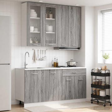 vidaXL Keukenblok LYON 4 st Grijs Sonoma Bewerkt hout, Verzenden, Nieuw