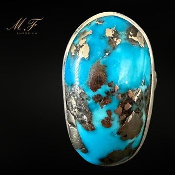 Luxe ring in turkoois en pyriet - Zilver 925 - met een
