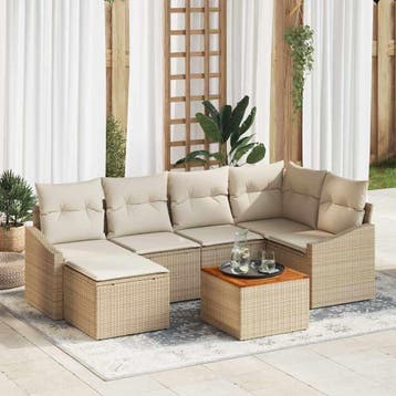 vidaXL Tuinbank Set 7 st Beige poly rattan, Verzenden, Nieuw