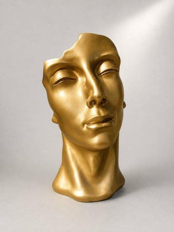 Beeld, statue head in gold color - 50 cm - polyresin