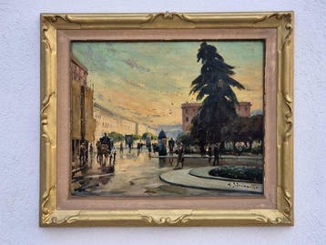 Attilio Simonetti (1843-1925) - Piazza cittadina con