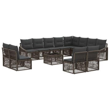 vidaXL Tuinbank Set 13 pcs Grijs poly rattan, Tuin en Terras, Verzenden, Nieuw