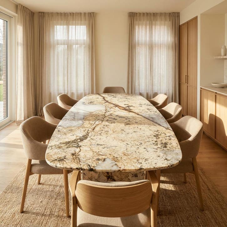 Patagonia Kwartsiet Eetkamertafel  Deens Ovaal 140x90, Huis en Inrichting, Tafels | Eettafels