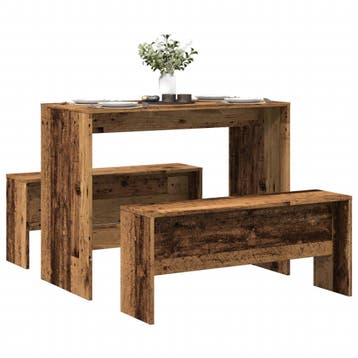 vidaXL 3-delige Eettafel en bankenset bewerkt hout oud, Verzenden, Nieuw