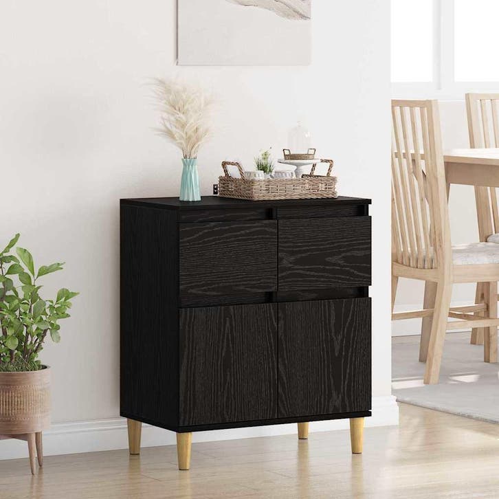vidaXL Dressoir Zwart Eiken 60 x 35 x 70 cm Bewerkt hout, Huis en Inrichting, Kasten | Dressoirs, Nieuw, Verzenden