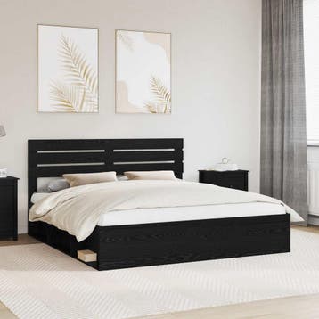 vidaXL Bedframe met hoofdeinde Zwart 200 x 200 cm Massief, Verzenden