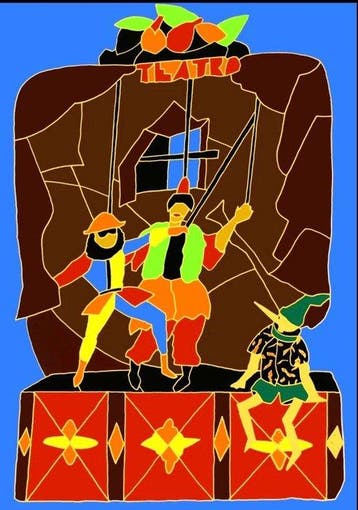 Ugo Nespolo (1941) - Pinocchio - Il teatro delle marionette