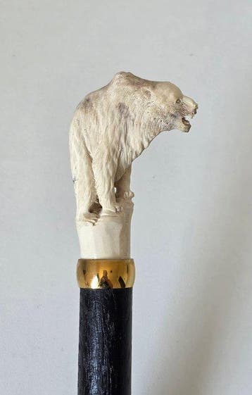 Grizzly beer - Gedetailleerd Handsnijwerk Canne de marche -, Antiek en Kunst
