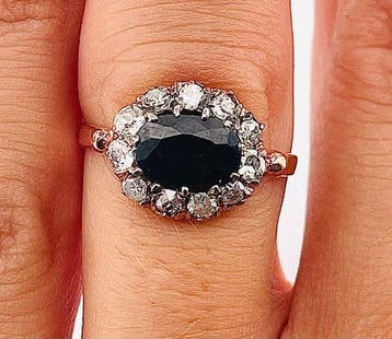 Zonder minimumprijs - Ring - 9 kt. Roségoud, Zilver Saffier