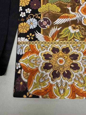 Kimono japonais vintage, obi Fukuro, en soie noire,