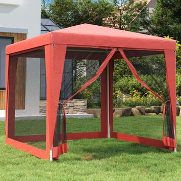 vidaXL Partytent met 4 mesh zijwanden 2,5x2,5 m HDPE rood, Verzenden