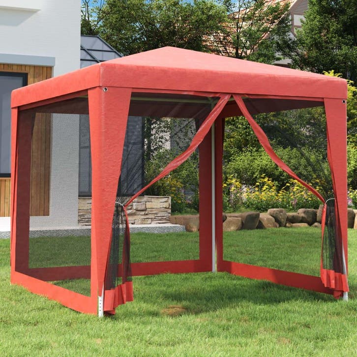 vidaXL Partytent met 4 mesh zijwanden 2,5x2,5 m HDPE rood, Tuin en Terras, Partytenten, Nieuw, Verzenden