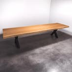 Boomstamtafel, Eettafel 370x115 massief hardhout, metaalpoot, Huis en Inrichting, Tafels | Eettafels, Overige houtsoorten, Robuust Modern