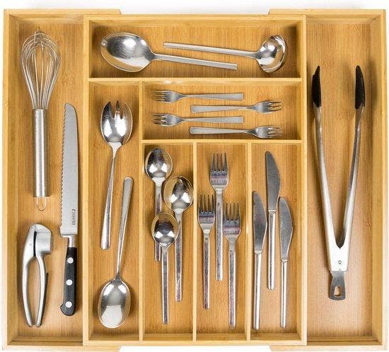 2dekans | Budu Uitschuifbare Bamboe Bestekbak #50 (50 cm, Huis en Inrichting, Keuken | Keukenbenodigdheden, Ophalen of Verzenden