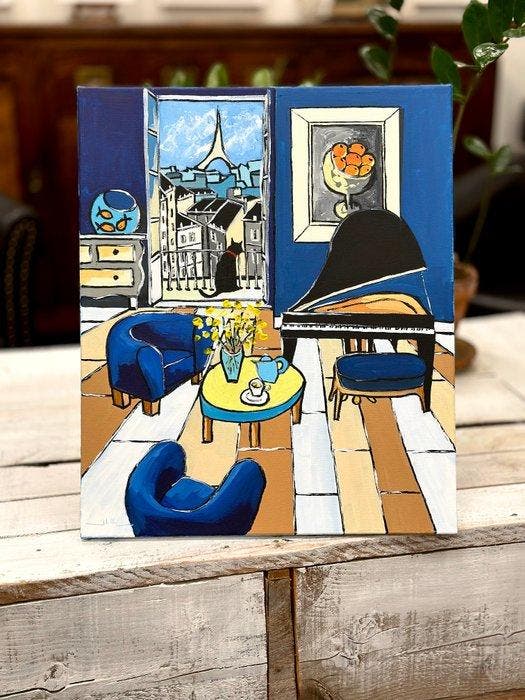 Jiel - Tea Time in Paris., Antiek en Kunst, Kunst | Schilderijen | Modern