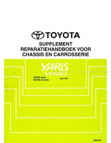 2001 TOYOTA YARIS CHASSIS EN CARROSSERIE SUPPLEMENT