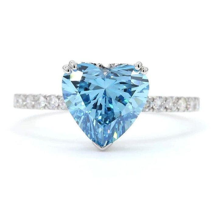 Bague - 18 carats Or blanc - 2.60ct. tw. Bleu Diamant, Handtassen en Accessoires, Ringen