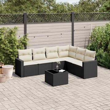 vidaXL 7-delige Loungeset met kussens poly rattan zwart, Verzenden, Nieuw
