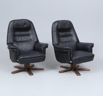 Fauteuil - Leder - Set van twee fauteuils met voetbankje