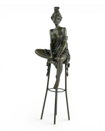 Pierre Collinet - Sculpture, Seductive Female on Barstool -