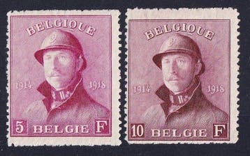 België 1919 - Albert I met helm - 5F en 10F - POSTFRIS -, Gestempeld