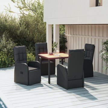 vidaXL 5-delige Tuinset met kussens poly rattan zwart, Verzenden, Nieuw, Tuinset