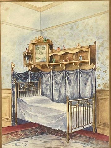 École française (XIX) - Mon Lit : Interieur appartement Art, Antiek en Kunst