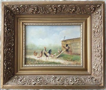 Jean-Baptiste (1831-1924) - Scharrelende kippen en een haan
