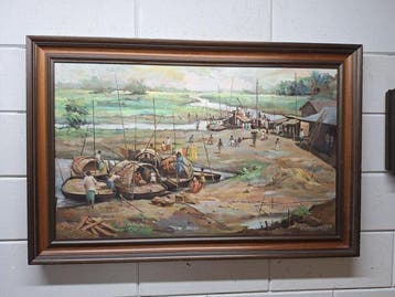 Mammon (XX) - Levendig landschap met boten en figuren