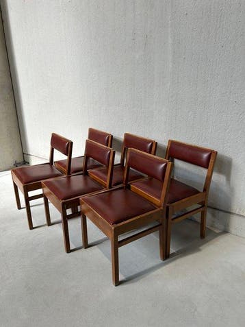 Stoel - hard hout, Synthetisch leder - Een set van zes