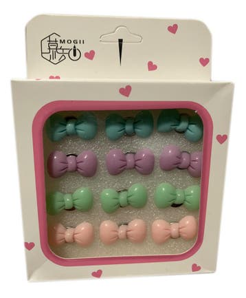 Set van 12 leuke punaises in een doosje (model: strikjes ge, Verzenden