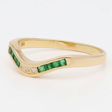 Bague - 14 carats Or jaune Diamant (Naturelle) - émeraude, Nieuw