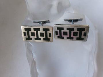 Argent, Onyx - Boutons de manchette - Art déco