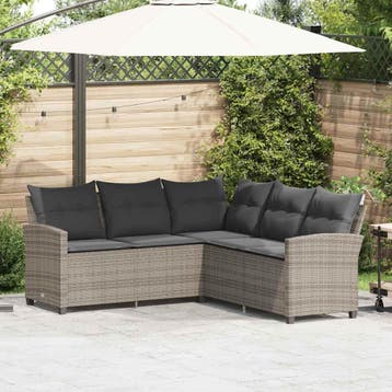 vidaXL Loungebank met kussens L-vormig poly rattan grijs, Verzenden