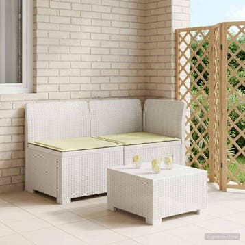 vidaXL Twee-zits Tuin Sofa met Kussens Rieten Look PP Wit, Verzenden, Nieuw