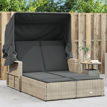 vidaXL Ligbed 2-persoons met luifel en kussens poly rattan, Verzenden, Nieuw
