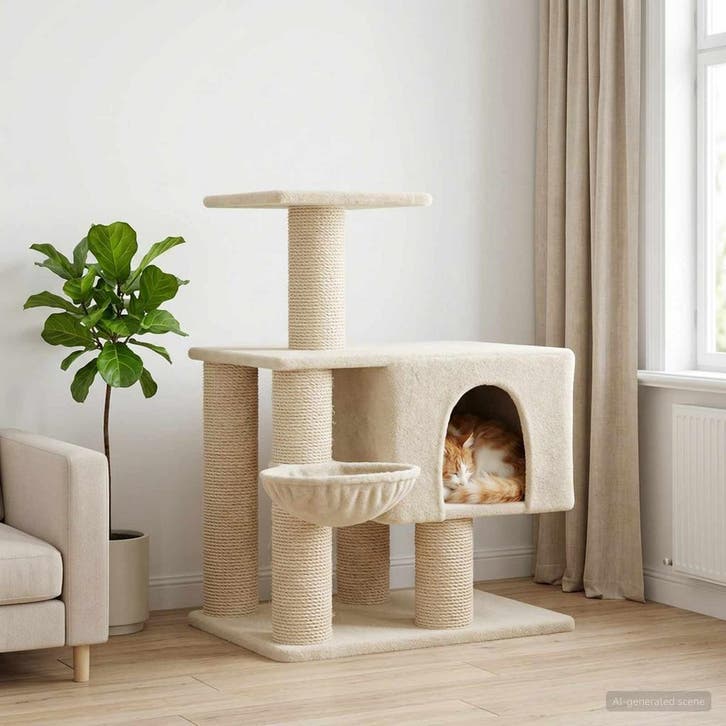 vidaXL Kattentoren met sisal krabpalen Crèmekleurig 96 cm, Dieren en Toebehoren, Katten-accessoires, Nieuw, Verzenden