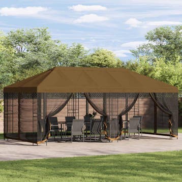 vidaXL Paviljoen met zijwanden 6 x 3 m Taupe Polyester en, Jardin & Terrasse, Verzenden