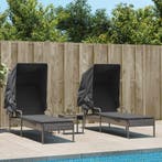 vidaXL Ligbedden 2 st met luifels en tafel poly rattan grijs, Verzenden