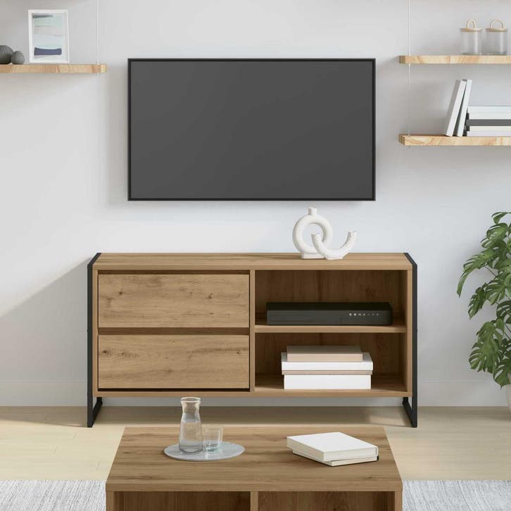 vidaXL TV Kast Ambachtelijk Eiken 100 x 36 x 49,5 cm Bewerkt, Huis en Inrichting, Kasten |Televisiemeubels, Nieuw, Verzenden