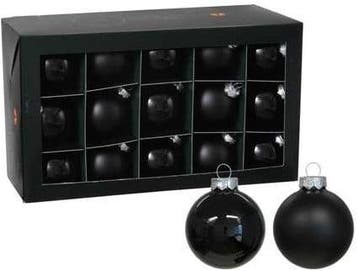 Kerstballen glas Zwart Black combi cap 57 mm doos 30 stuks, Nieuw
