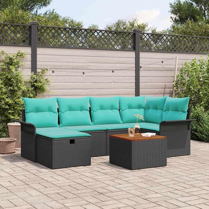 vidaXL Tuinbank Set met kussen met opslag 7 pcs Zwart Poly, Jardin & Terrasse, Ensembles de jardin, Envoi