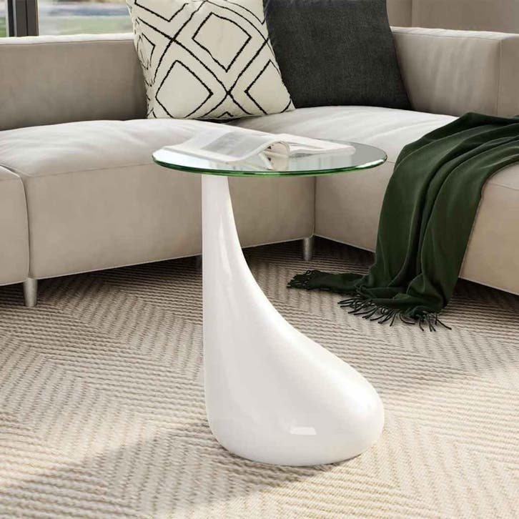 vidaXL Salontafel met rond glazen tafelblad hoogglans wit, Huis en Inrichting, Tafels | Salontafels, Nieuw, Verzenden