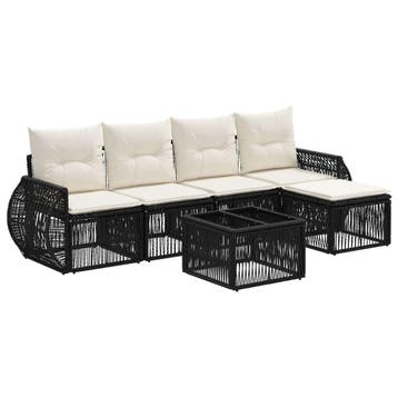 vidaXL Tuinbank Set 6 pcs Zwart en Crème Wit poly rattan, Verzenden
