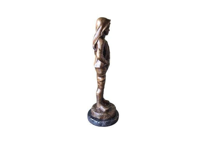 sculptuur, Zwaar bronzen beeld op marmeren sokkel - 35 cm -, Antiquités & Art, Curiosités & Brocante