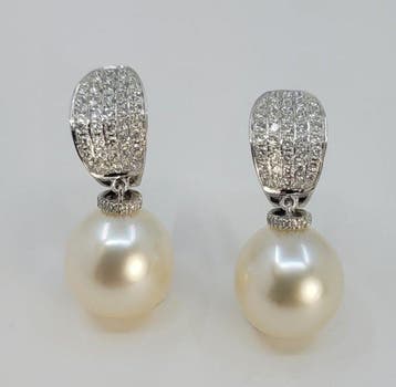 Oorbellen - 18 karaat Witgoud, 12,5 mm Witte Australische